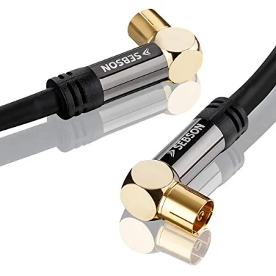 Abbildung von SEBSON TV Antennenkabel 2m gewinkelt 90 Koax Stecker / Buchse 105dB Kabel, (200 cm)