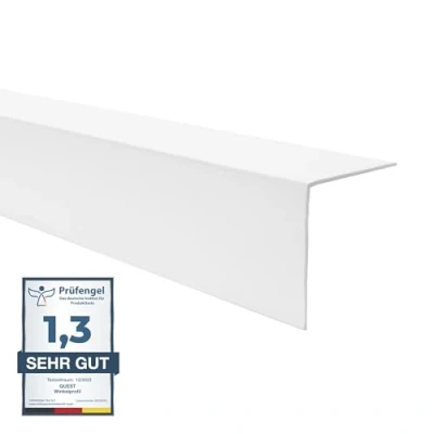 Abbildung von Quest PVC Kantenschutzwinkel Ohne Klebeband Kantenleiste und Eckenschutz Eckleiste Winkelprofil 50x50mm, 200cm, Weiß