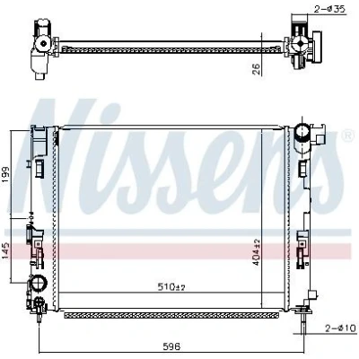 Abbildung von NISSENS 607086 Kühler, Motorkühlung Aluminium 510mm 404mm 26mm ohne Dichtung Kappe, Ausgleichsbehälter Kühlrippen gelötet RENAULT: Captur II