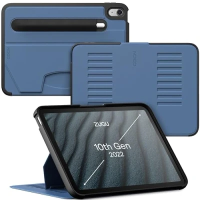 Abbildung von ZUGU iPad 10.9 Hülle 2022 10. Generation, schlanke Schutzhülle 8 Winkel Ständer magnetisch, Stifthalter, Auto Sleep/Wake UP [ Schieferblau ]