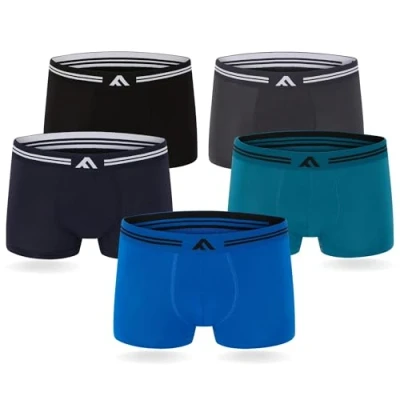 Abbildung von FM London (5er Pack) Bambus Herren Boxershorts mit Stretch Fit Design, Schwarz, Grau, Blau, L