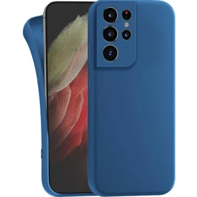 Abbildung von MyGadget Hülle kompatibel mit Samsung Galaxy S21 Ultra robuste Handyhülle TPU Case Slim Silikonhülle Back Cover Kratzfest Schutzhülle Matt Dunkelblau