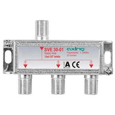 Abbildung von Axing SVE 30 01 3 Fach SAT Verteiler Splitter mit DC Durchgang für Satelliten Anlagen Unicable DVB T2 HD (5 2400 MHz) Class A