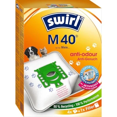 Abbildung von Swirl M 40 EcoPor Anti Geruch Staubsaugerbeutel für Miele, Hoover, 4 Beutel, Weiß