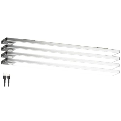 Abbildung von Lunartec Magnet Lichtleiste: 4er Set Akku LED Lichtleiste, Licht &amp; Bewegungssensor, tageslichtweiß (LED Lichtleiste ohne Kabel, Bettlicht mit Bewegungsmelder, Batterieleuchte)