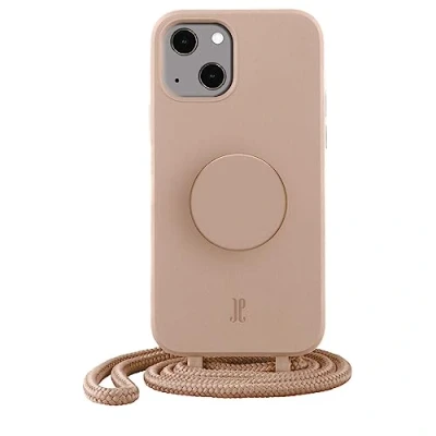 Abbildung von PopSockets x Just Elegance iPhone Hülle Necklace Case Handyhülle kompatibel mit 14 6,1&quot; Schutzhülle Abnehmbarer Kordel und Fingerhalter (Zartes Apricot)