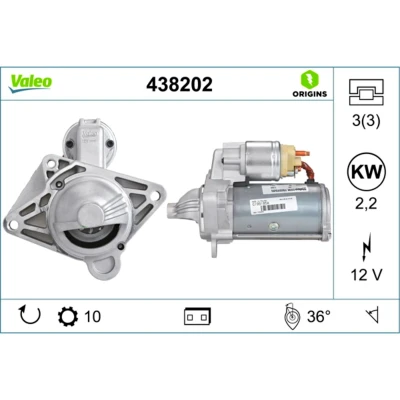 Abbildung von VALEO 438202 Anlasser 12 2,2 10 NEW ORIGINAL PART RENAULT: TRAFIC 2 Kasten, ESPACE 4, MASTER 3 OPEL: Vivaro A Kastenwagen, Combi