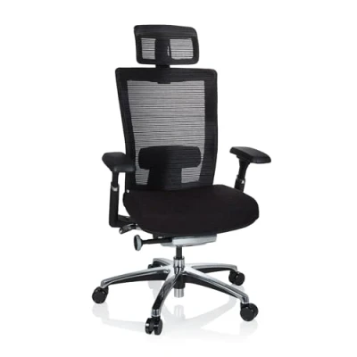 Abbildung von hjh OFFICE 657650 Profi Bürostuhl NOVA PRO I Netzstoff Schwarz Schreibtischstuhl ergonomisch mit Kopfstütze
