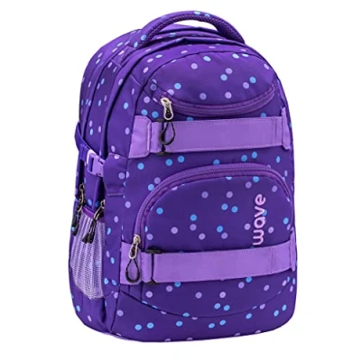 Abbildung von Wave Infinity Lila Schulrucksack mit Laptopfach Tabletfach/Brustgurt Hüftgurt / 43 x 31 22 cm 30 Liter/Mädchen/Rucksack Daypack (338 72/A Purple Dots)