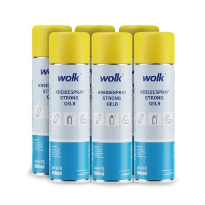 Abbildung von 6x Kreidespray strong gelb 500 ml langhaltende Bodenmarkierungen pflanzenverträglich wasserlöslich temporäre Boden Markierungen bis zu 100m Markierungsweg bei 5cm Strichbreite Spraydose