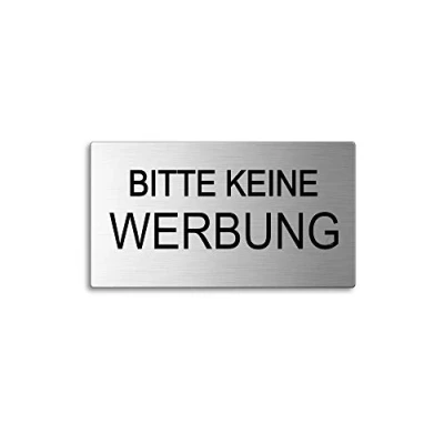 Abbildung von Bitte Keine Werbung Briefkastenschild aus Edelstahl 80x44 mm selbstklebend Original Ofform Edelstahlschilder Kollektion Nr.29049