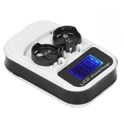 Abbildung von Knopfbatterieladegerät 100 240V mit LCD Display für wiederaufladbare Knopfbatterien LIR2016 LIR2025 LIR2032 ML2016 ML2025 ML2032, Ladegerät Lithiumzellenbatterien