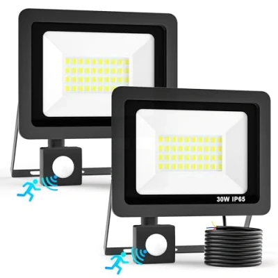 Abbildung von Realky 30W LED Strahler mit Bewegungsmelder Außen 2 Stücke, 3000LM Außenstrahler 6500K Kaltweiß Scheinwerfer Fluter IP65 Wasserdichter Aussenlampe für Garten, Innenhöfe, Garage