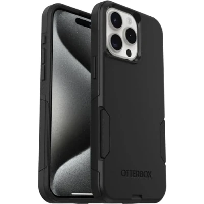Abbildung von OtterBox Commuter Hülle für iPhone 15 Pro Max, sturzsicher, schützende Hülle, 3x getestet nach Militärstandard, Schwarz, Keine Einzelhandelsverpackung