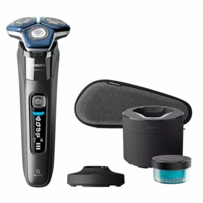 Abbildung von Philips Elektrorasierer Shaver Series 7000 S7887/55, Reinigungsstation, ausklappbarer Präzisionstrimmer, 1 Reinigungskartusche, Etui, Ladestand, mit SkinIQ Technologie