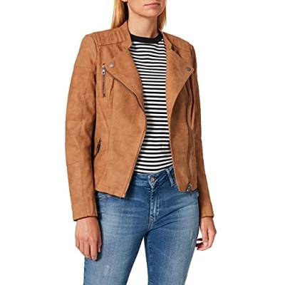 Abbildung von ONLY Onlava Biker Kunstlederjacke, Damen, Größe: 34, Toasted coconut