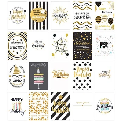 Abbildung von Edition Seidel Set 40 (2x20) exklusive Premium Geburtstagskarten mit Briefumschlag. Glückwunschkarte Grusskarte Geburtstag Geburtstagskarte Mann Frau Karten Happy Birthday Billet Sprüche (Set 4)
