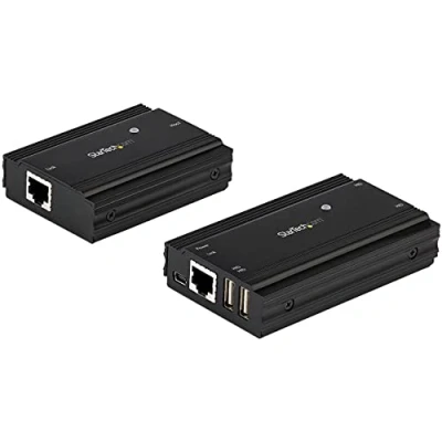 Abbildung von StarTech.com 4 Port USB 2.0 Extender Hub über EIN einzelnes CAT5e/CAT6 Ethernet Kabel (RJ45) 100 m Adapter Metallgehäuse Externe Stromversorgung 480 Mbit/s (USB2004EXT100)