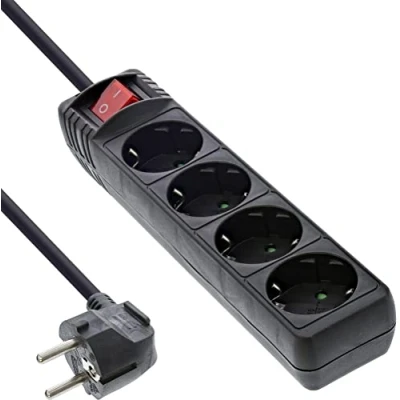 Abbildung von InLine® Steckdosenleiste, 4 Fach Schutzkontakt, mit Schalter, 5m, schwarz