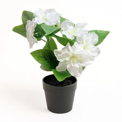 Abbildung von Murago Künstliche Azalee im Topf Weiß Kunstblume Kunstpflanze Pflanzen Blumen Tischdeko Frühling Dekoration Creme für Balkon Hochzeitsdeko