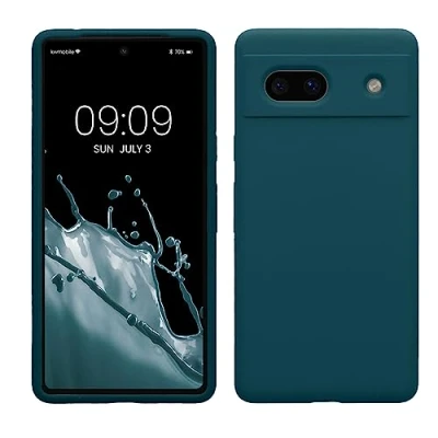 Abbildung von kwmobile Hülle kompatibel mit Google Pixel 7a Silikon Handy Case Handyhülle weiche Oberfläche kabelloses Laden Petrol matt