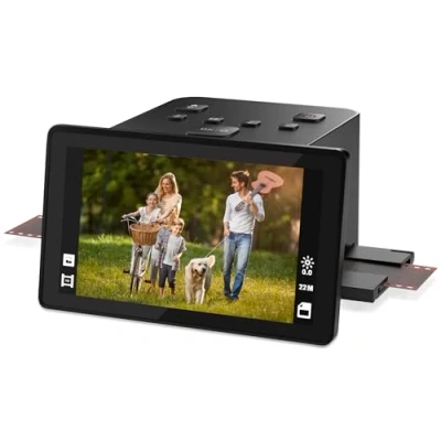 Abbildung von Digitaler Film und Diascanner mit großem 5 Zoll LCD Display, Negativscanner Dia Scanner zum Digitalisieren, konvertiert 135, 126 KPK, 110 Negative Super 8 in 22 MP JPEG.