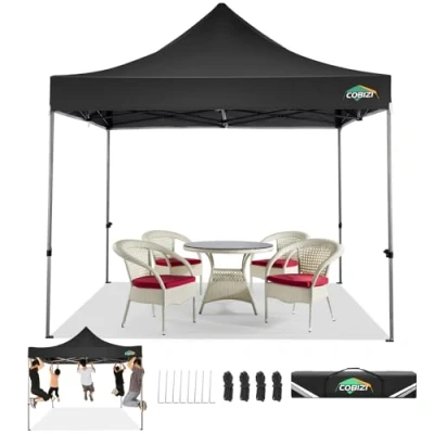 Abbildung von COBIZI pavillon 3x3 wasserdicht stabil Winterfest faltpavillon 3x3,Outdoor faltbar Party Zelt，gartenpavillon, Schwarz