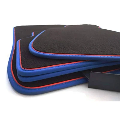 Abbildung von kh Teile Fußmatten E60 E61 M5 Edition (Blau, Rot) Velours Premium Automatten Nubuk Leder 4 teiliges Set