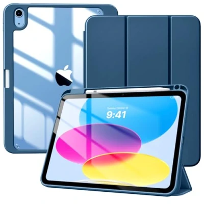 Abbildung von TiMOVO Hülle Kompatibel mit iPad 10 Generation 10,9 Zoll 2022, Stifthalter &amp; Durchsichtig Rückseite, Schlank Trifold Schutzhülle, Auto Schlaf/Aufwach Hülle, Dunkles Meerblau