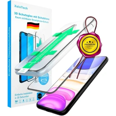 Abbildung von XeloTech Premium 3D Schutzglas für iPhone 11 Pro (5.8 Zoll) und Xs/X Vollglas Mit Schablone Kompatibel Hülle &amp; Case Full Cover Panzerglasfolie Randschutz