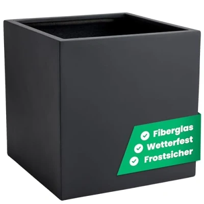 Abbildung von VIVANNO Pflanzkübel Fiberglas Block Frostsicher 60x60x60 cm Anthrazit Matt Blumenkübel Quadratisch für Draußen und Drinnen