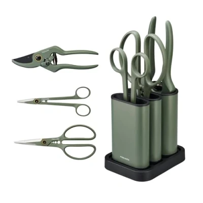 Abbildung von Fiskars Pflegeschnitt Set, 3 teilig, Urban Plant Care, Pflanzen /Blumenschere mit Halter, Kleine Pflanzenschere Edelstahl/Kunststoff, Dunkelgrün/Schwarz, 1075317