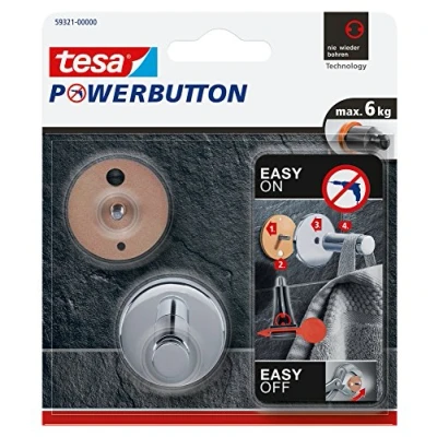Abbildung von 4 x Tesa Klebehaken Powerbutton Universal M Tragfähigkeit 6kg rund chr