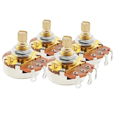 Abbildung von Musiclily Pro Messing Schaft Metrische B250K Short Split Shaft Potentiometers Linear Taper Potis für E Gitarre und Bass (4er Set)