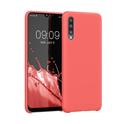 Abbildung von kwmobile Hülle kompatibel mit Samsung Galaxy A50 Silikon Handy Case Handyhülle weiche Oberfläche kabelloses Laden Neon Koralle