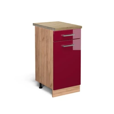 Abbildung von Vicco Küchenunterschrank R Line, Bordeaux Hochglanz/Goldkraft Eiche, 40 cm, AP Eiche