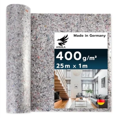 Abbildung von AQUILA Profi Malervlies 25m x 1m, Extra Dick, 400 g/m², Kein Durchsickern, hochwertiges Abdeckvlies zum Streichen, Schutz für Böden &amp; Möbel, rutsch reißfest, Made in Germany
