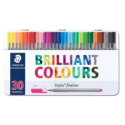 Abbildung von STAEDTLER 334 M30 Fineliner triplus (dreikant, hochwertiges Metalletui mit 30 brillanten Farben, Made in Germany, superfeine, metallgefasste Spitze, Linienbreite ca. 0,3 mm)