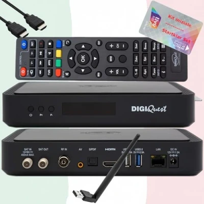 Abbildung von TiVuSat Karte 4K UHD + DIGIQuest Q80 Sat Receiver H.265 S2+T2 HEVC Set Top Box, zertifizierter mit (AKTIVIERT), Mediaplayer, WebRadio, 150 WiFi USB Stick, HTS HDMI Kabel