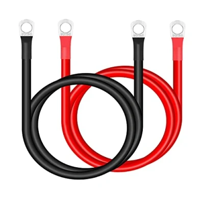 Abbildung von Bohaner 2 x Starthilfekabel Batteriekabel Massekabel 70 cm, 12 V, 5 AWG 16mm², Erdungskabel mit M10 Ringkabelschelle, für LKW, Motorrad, Solarenergie, Caravan, Marine (SC16 10)