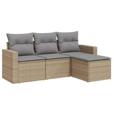 Abbildung von vidaXL Gartenlounge Set 4 tlg. Garten Sofagarnitur mit Kissen Beige Poly Rattan, (1 tlg)
