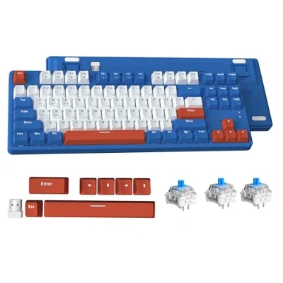 Abbildung von Attack Shark AK871 Hot Swap Mechanische Tastatur, QWERTY, 87 Tasten Kompakte Drahtlose Gaming Dual Modus BT/2,4G, Magnetische Abdeckung, für Mac/Windows/Android Blau Mit Schalter