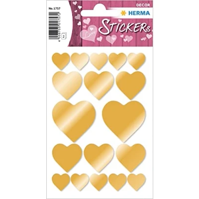 Abbildung von 10 x HERMA Schmucketikett Decor Herzen Gold Goldprägung