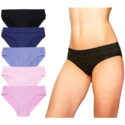 Abbildung von Alkato Damen Baumwolle Slips Unterwäsche Unterhosen Hohe Taille Spitze 5er Pack, Farbe: 188117 LO Slip/Farbenmix, Größe: M