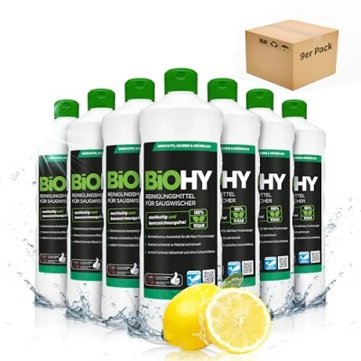 Abbildung von BiOHY Reinigungsmittel für Saugwischer mit Frischeduft (9 x 1 Liter) 1:200 Konzentrat alle Nass Trockensauger ideal Fliesen, PVC, Parkett, Laminat &amp; Teppich streifenfreier Glanz