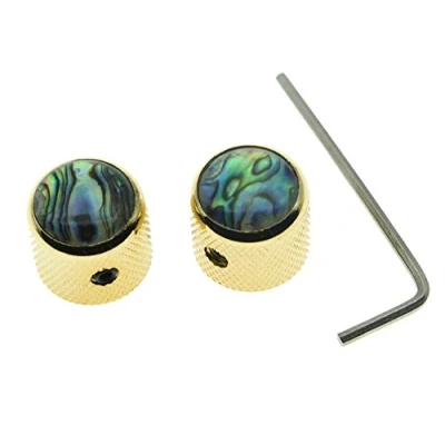 Abbildung von KAISH Gold Set von 2 Abalone Top Gitarrenknöpfe Dome Knobs Bass Knopf mit Stellschraube für Tele/Telecaster