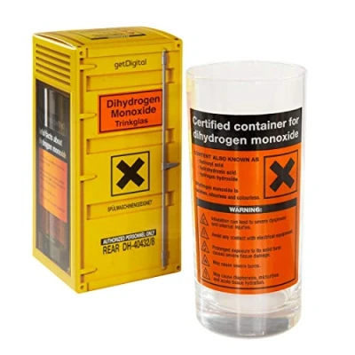 Abbildung von GETDIGITAL Trinkglas 400 ml, chemisches Warnlabel Design, gelb, aus Glas, spülmaschinengeeignet