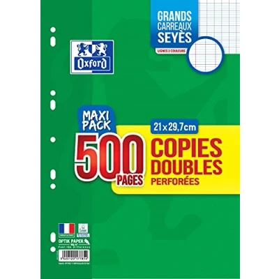 Abbildung von OXFORD Doppelbögen, groß, kariert, Seyès Karo, 500 weiße Seiten, 90 g, eingeschweißt.
