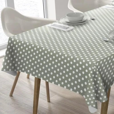Abbildung von Wachstuch Tischdecke Abwaschbar Eckig 140 x 180 cm Punkte (Salbeigrün)