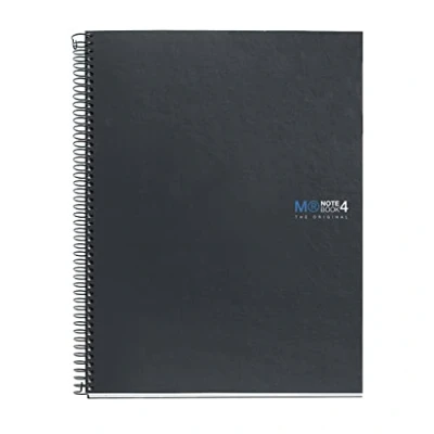 Abbildung von Miquelrius Notizbuch A4 (210 x 297 mm), Das Original, 4 farbige Streifen, 160 Seiten, Horizontale Linierung 7 mm, Extra Opak Papier 70 g/m², Loch Stanzung, Hardcover, Farbe Graphit